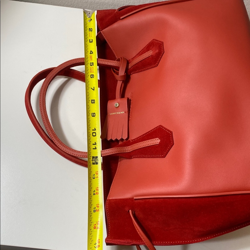 Longchamp Penelope Red Soft Leather & Suede Large Tote Bag - Picture 11 of 15